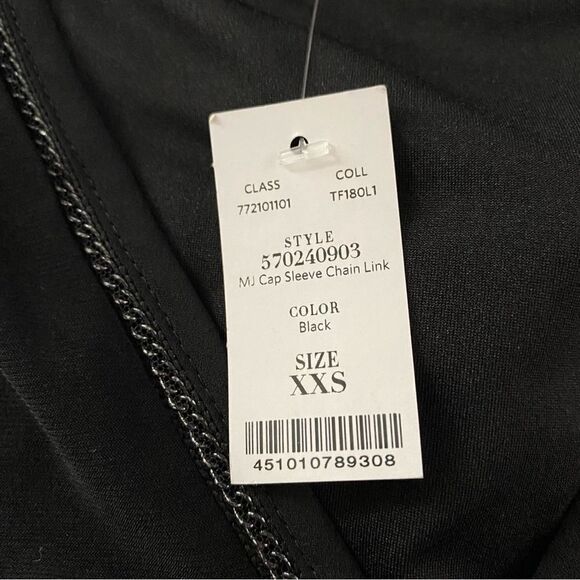 NWT Whbm Women’s Black Cap Sleeve Chain Link Top Size XXS - Picture 8 of 9